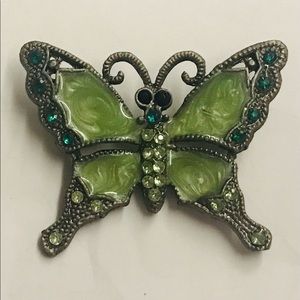New Butterfly Pin Dark Green Light Green Rhinestones Riviera